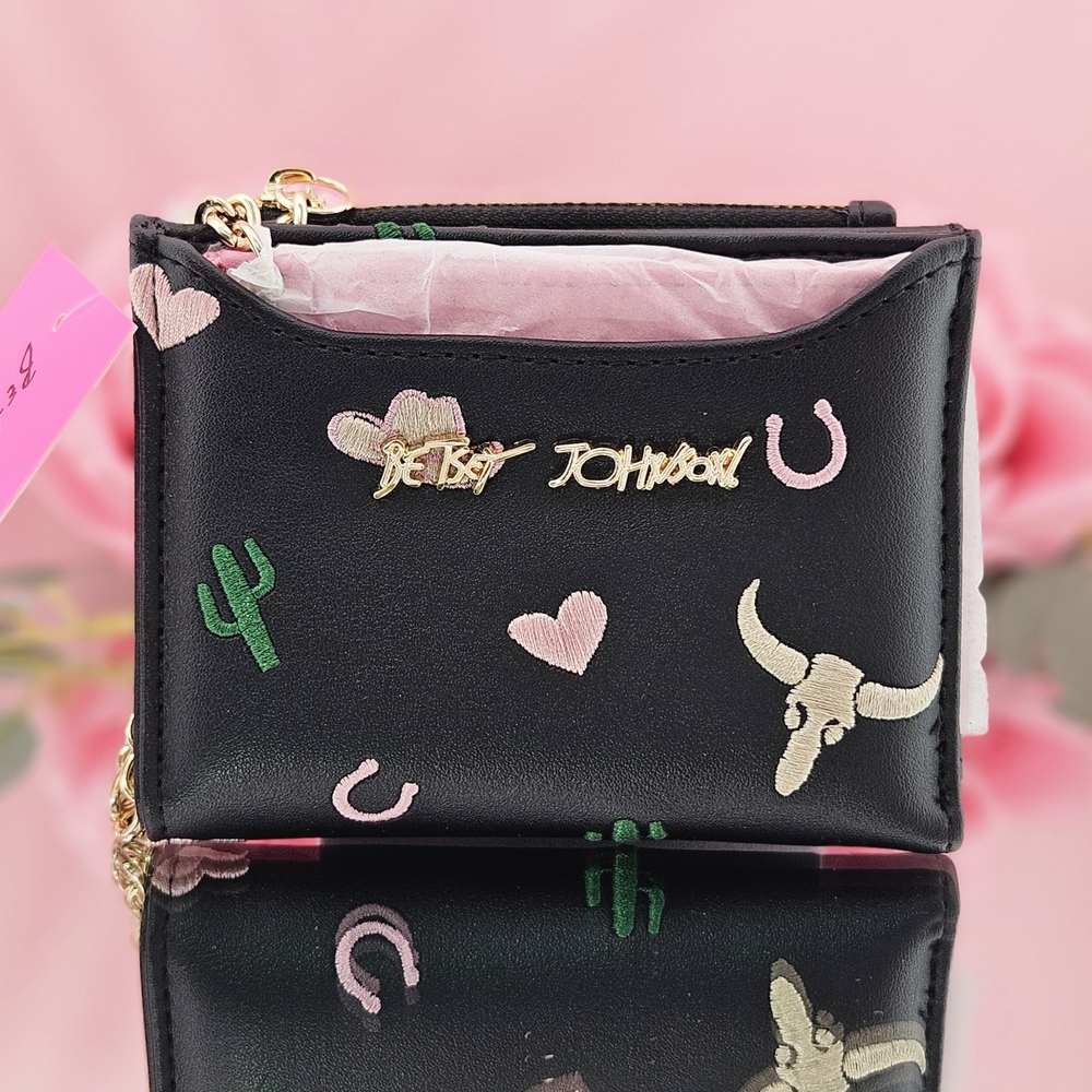 Betsey Johnson Black Western Wallet With Card Case Chain Detail Desert Cowgirl